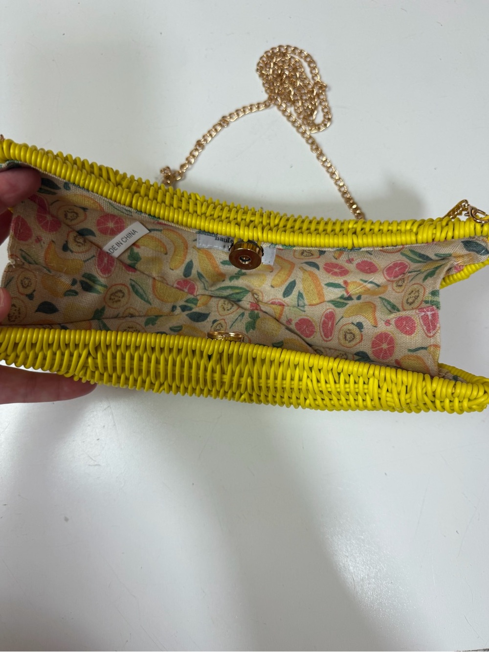 Haute Hippie Style Yellow Wicker Banana Gold Chain Crossbody Bag NWT - Picture 8 of 13